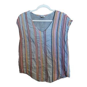 Ivy Jane Womens Size XS Multicolor Embroidered Stripe Scoop Neck Boho Blouse